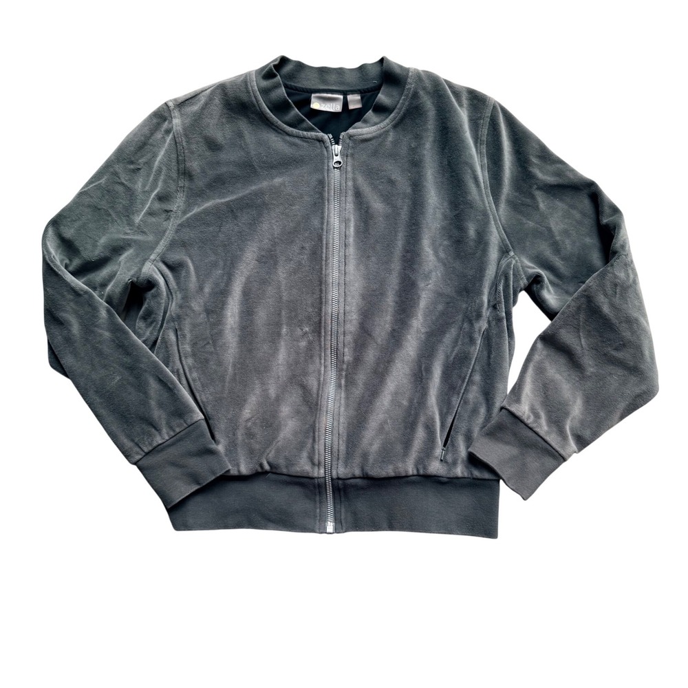 Zella Womens Gray Velour Bomber Jacket Full Zip Activewear Small minimlist yoga